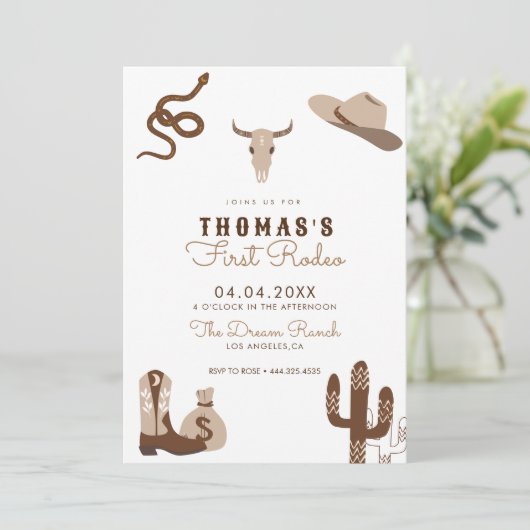 Eerste uitnodiging van Rodeo Cowboy Birthday (Staand voorkant)