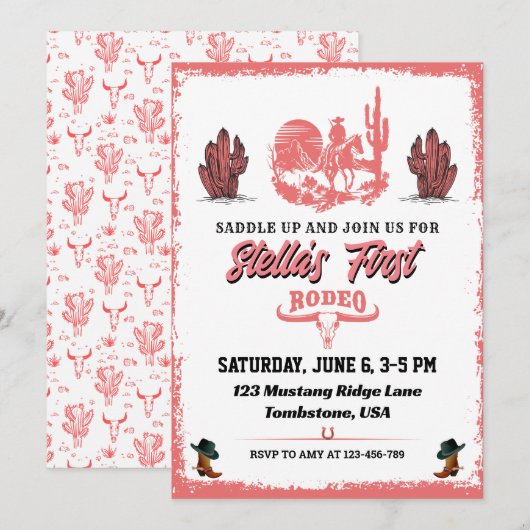 Eerste uitnodiging van Rodeo Cowgirl (Voorkant / Achterkant)