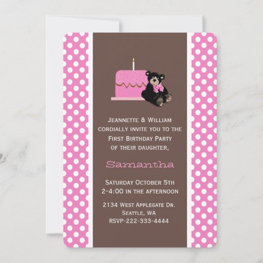 Eerste uitnodiging van roze en bruine baby (Voorkant)