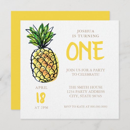 Eerste uitnodiging voor ananas-ananaspartij (Voorkant / Achterkant)