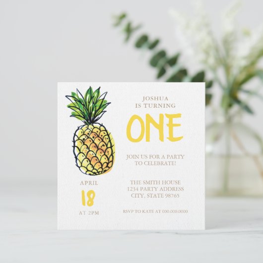 Eerste uitnodiging voor ananas-ananaspartij (Staand voorkant)