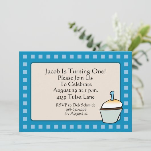 Eerste uitnodiging voor Cupcake-feest (Staand voorkant)