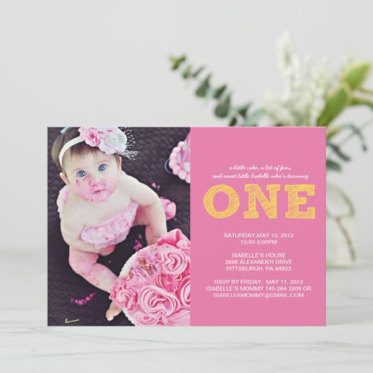 Eerste uitnodiging voor de eerste verjaardag (Staand voorkant)