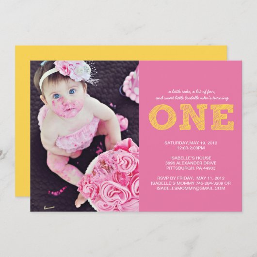 Eerste uitnodiging voor de eerste verjaardag (Voorkant / Achterkant)