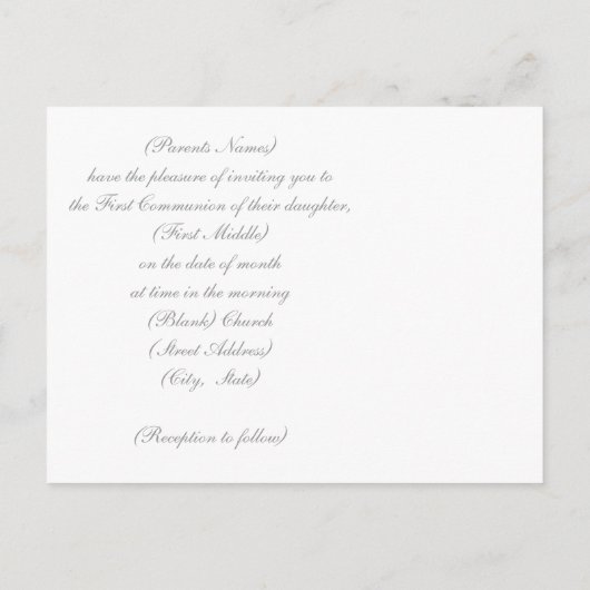 Eerste uitnodiging voor de Heilige Communie (Achterkant)