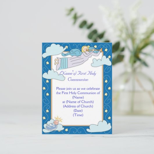 Eerste uitnodiging voor de Heilige Communie Briefkaart (Staand voorkant)