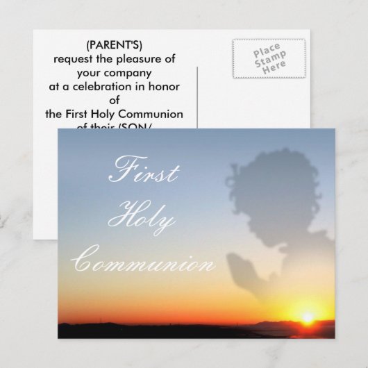 Eerste uitnodiging voor de Heilige Communie Briefkaart (Voorkant / Achterkant)