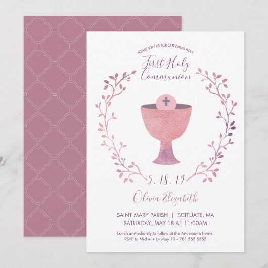 Eerste uitnodiging voor de Heilige Communie - Girl (Voorkant / Achterkant)