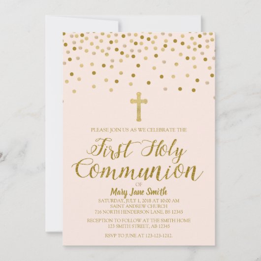 Eerste uitnodiging voor de Heilige Communie, Roze  (Voorkant)