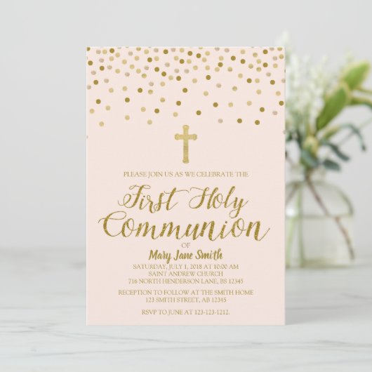 Eerste uitnodiging voor de Heilige Communie, Roze  (Staand voorkant)