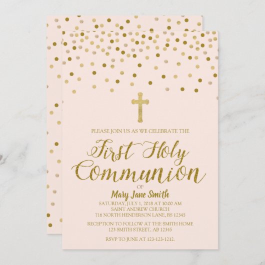 Eerste uitnodiging voor de Heilige Communie, Roze  (Voorkant / Achterkant)