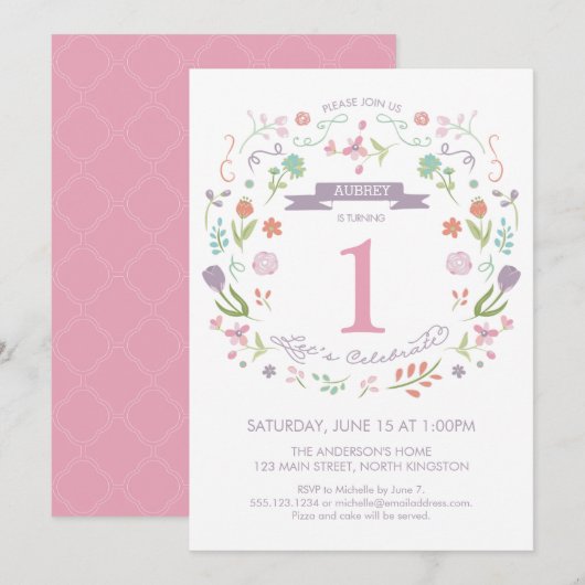 Eerste uitnodiging voor de verjaardag van Girl - C (Voorkant / Achterkant)