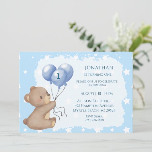 Eerste uitnodiging voor een ballonvaardig Beer (Staand voorkant)