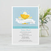 Eerste uitnodiging voor een blauw pokadot (Staand voorkant)