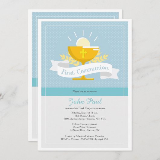 Eerste uitnodiging voor een blauw pokadot (Voorkant / Achterkant)