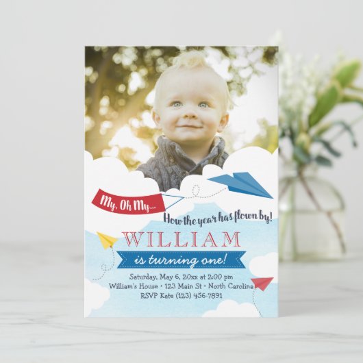 Eerste uitnodiging voor een vliegtuig op papier (Staand voorkant)