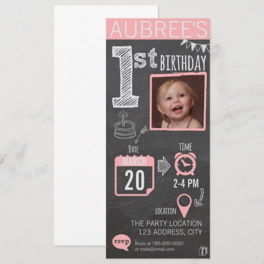 Eerste uitnodiging voor het meisjesalkboard (Voorkant / Achterkant)