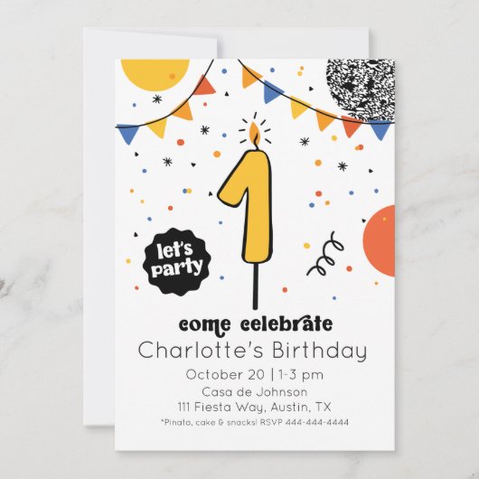 Eerste uitnodiging voor kaarsblauw van de Birthday (Voorkant)