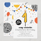 Eerste uitnodiging voor kaarsblauw van de Birthday (Voorkant / Achterkant)