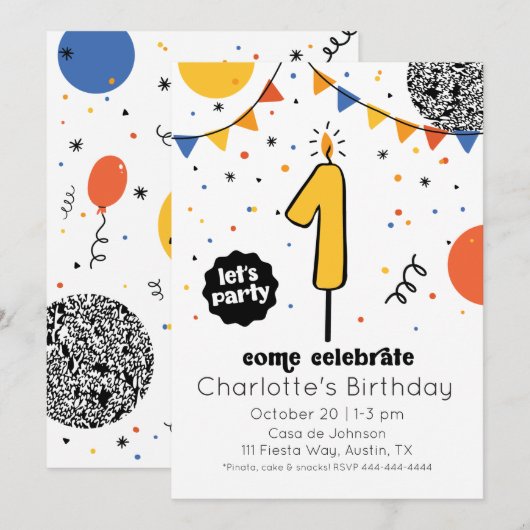 Eerste uitnodiging voor kaarsblauw van de Birthday (Voorkant / Achterkant)