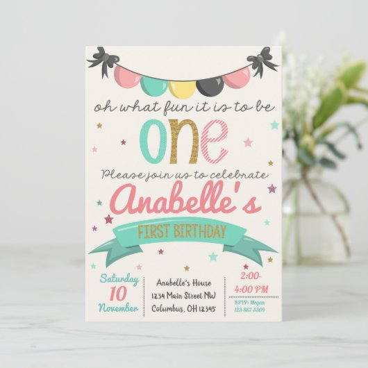 Eerste uitnodiging voor kleine meisjes (Staand voorkant)