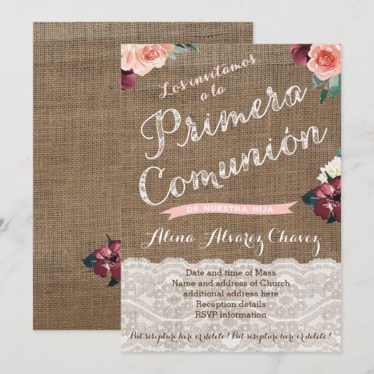 Eerste uitnodiging voor Latina Girl in het Spaans (Voorkant / Achterkant)