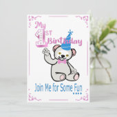 Eerste uitnodiging voor roze Birthday (Staand voorkant)