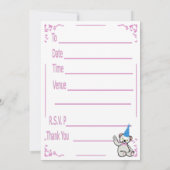 Eerste uitnodiging voor roze Birthday (Achterkant)