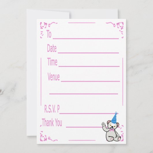 Eerste uitnodiging voor roze Birthday (Achterkant)