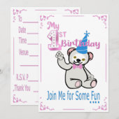 Eerste uitnodiging voor roze Birthday (Voorkant / Achterkant)