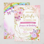 Eerste uitnodiging voor roze en Paarse vlinder (Voorkant / Achterkant)