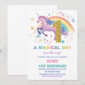 Eerste Unicorn Birthday-uitnodigingen Kaart (Voorkant / Achterkant)