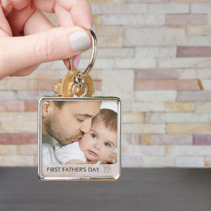 Eerste Vaderdag 2026 Custom Dad en Baby Foto Sleutelhanger