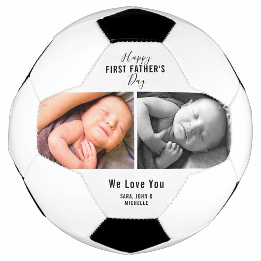 Eerste vaderdag 2 Foto Baby Naam nieuwe vader Voetbal (Voorkant)