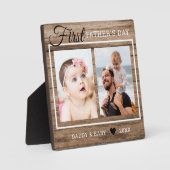 Eerste Vaderdag 2 Foto collage Rustic Wood Fotoplaat (Voorkant)