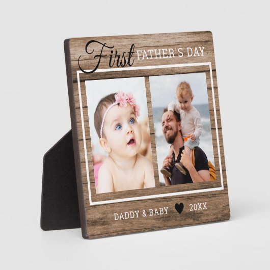 Eerste Vaderdag 2 Foto collage Rustic Wood Fotoplaat (Voorkant)