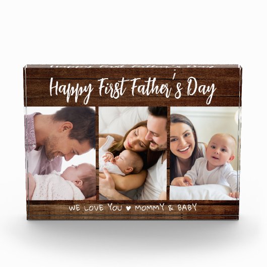 Eerste Vaderdag 3 Afbeelding Donkerhout Fotoblokken (Voorkant)