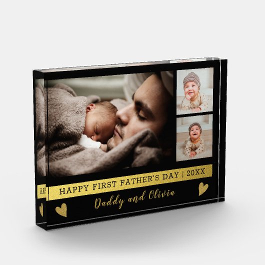 Eerste Vaderdag 3 Foto Collage Black en Gold (Links)