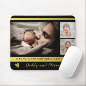 Eerste Vaderdag 3 Foto Collage Black en Gold Muismat (Met muis)