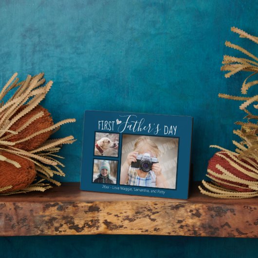Eerste vaderdag 3 Foto Collage Blue Fotoplaat (Zijkant)