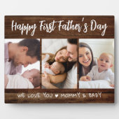 Eerste Vaderdag 3 Foto collage Dark Wood Fotoplaat (Voorkant)