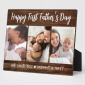 Eerste Vaderdag 3 Foto collage Dark Wood Fotoplaat (Zijkant)