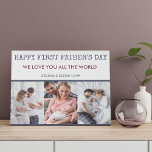 Eerste vaderdag 3 Foto collage Imitatie Canvas Print<br><div class="desc">Het eerste Canvas van de Foto van de Vaderdag dat u met 3 van uw favoriete foto's, uw douanebericht, naam (namen) en het jaar kunt personaliseren. U kunt Happy First Vaderdag ook bewerken voor een andere keer als u dat wenst. Het ontwerp heeft een typetekst en een moderne typografie met...</div>