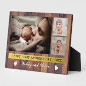 Eerste Vaderdag 3 Foto collage Rustic Wood Fotoplaat (Zijkant)