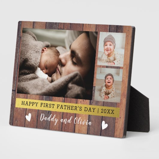 Eerste Vaderdag 3 Foto collage Rustic Wood Fotoplaat (Zijkant)