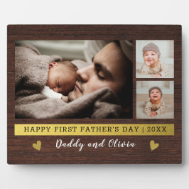 Eerste Vaderdag 3 Foto collage Rustic Wood Fotoplaat