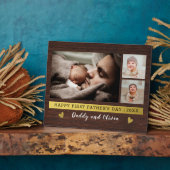 Eerste Vaderdag 3 Foto collage Rustic Wood Fotoplaat (Zijkant)