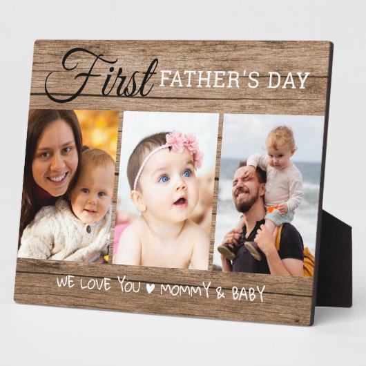 Eerste Vaderdag 3 Foto collage Rustic Wood Fotoplaat (Zijkant)