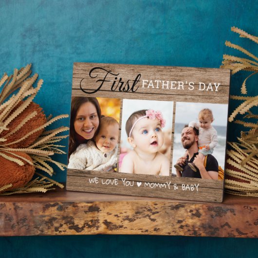 Eerste Vaderdag 3 Foto collage Rustic Wood Fotoplaat (Zijkant)