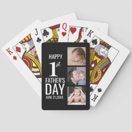 Eerste Vaderdag 3 Foto collage zwart en wit Pokerkaarten